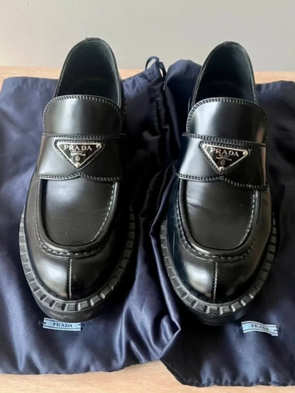Prada Chocolate brushed leather loafers
